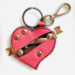 PRADA Saffiano Heart Arrow Bag Charm Keychain Pink Silver Tone